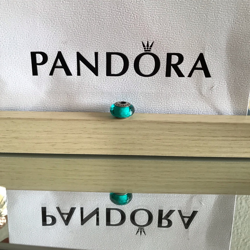 Authentic Pandora Faceted Teal Murano Glass Charm